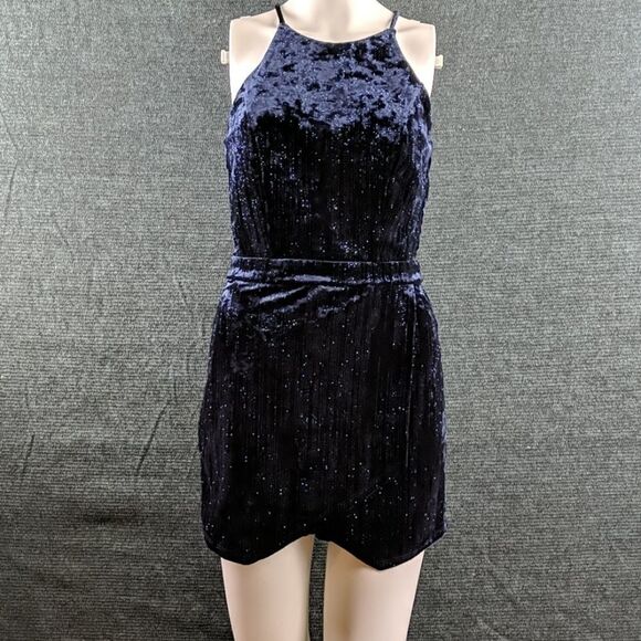 Emerald Sundae Sparkly Blue Velvet Skort Romper - Picture 3 of 14